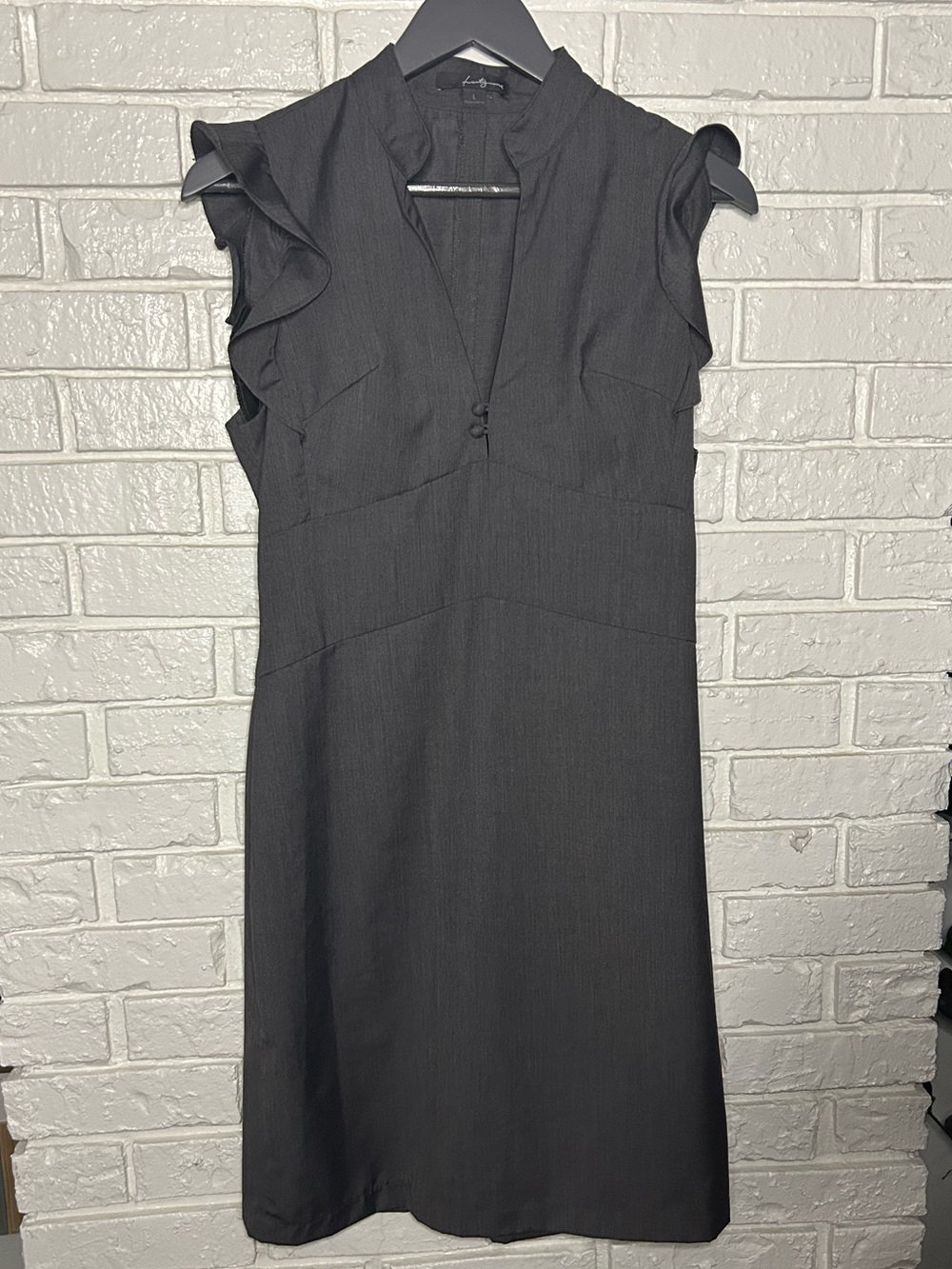 Gray Ruffle Sleeve Midi Dress Large